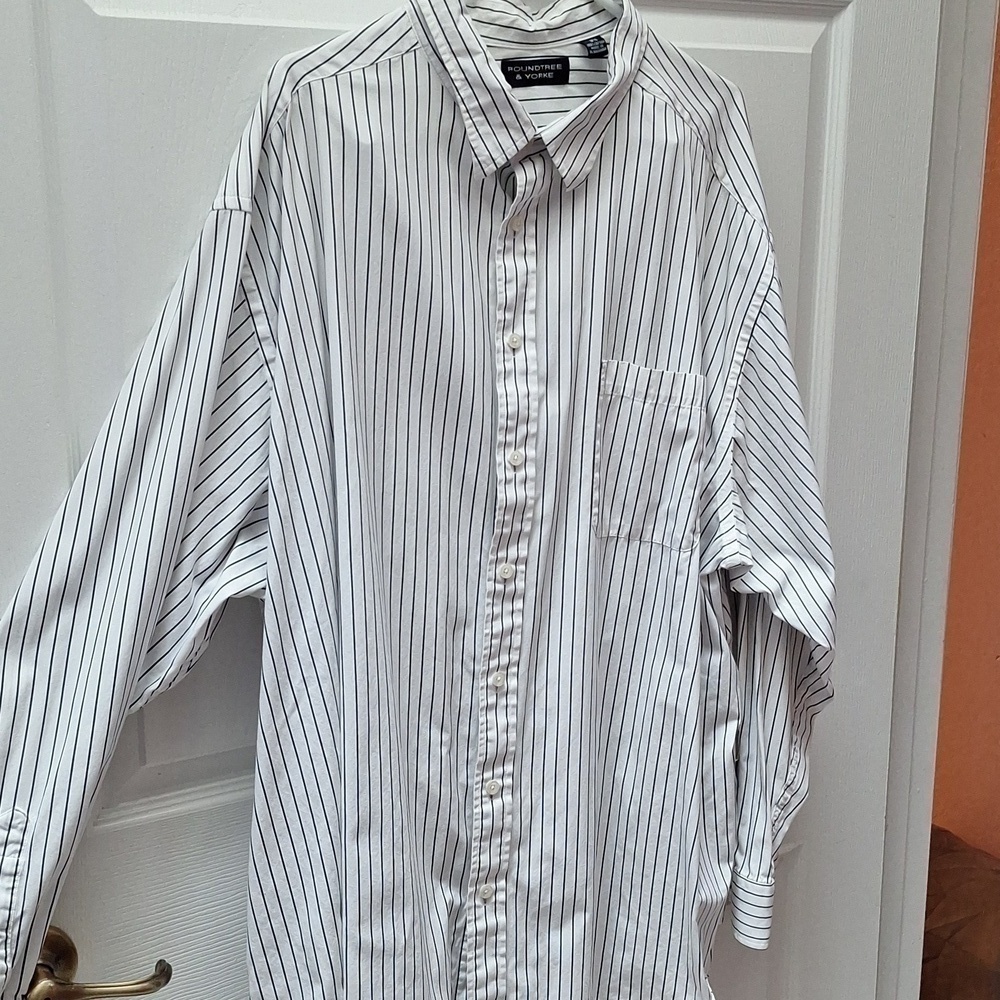 F mens Roundtree Yorke black stripe button down shirt size 3X